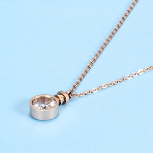 Rose gold perfume bottle style pendant necklace with crystal diamond for women
