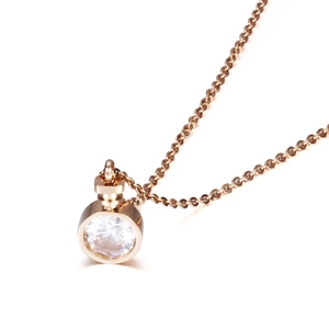 Elegant 10mm perfume bottle diamond pendant necklace in rose gold with round zircon