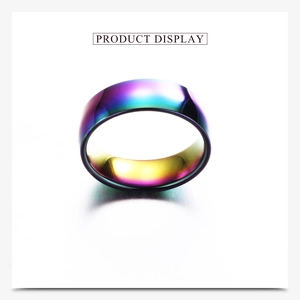 Close-up of 6mm rainbow plated stainless steel ring with vibrant metallic gradient