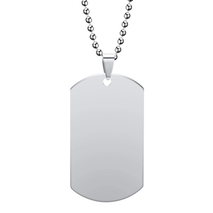 Minimalist stainless steel military dog tag pendant with a classic metal bead chain link