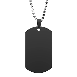 Matte black stainless steel military dog tag pendant with silver ball chain necklace