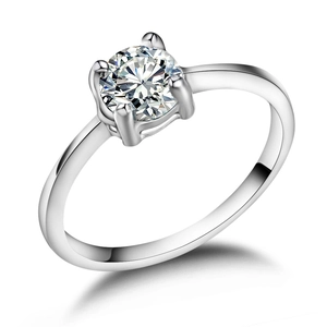 Fashion 6mm Zirconia Stainless Steel Ring Classic Four-Prong Solitaire Engagement Wedding Band Minimalist Jewelry For Women