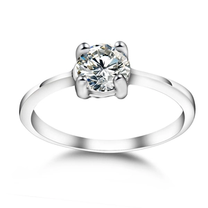 Classic 6mm four-prong silver ring with large round-cut sparkling cubic zirconia stone
