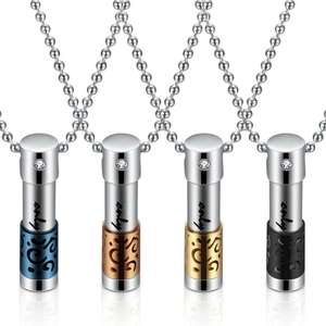 Edelstahl Zylinder Parfümflasche Halskette Für Damen Herren Hohl Filigran Gravierte Urne Anhänger Aromatherapie Ätherisches Öl Schmuck