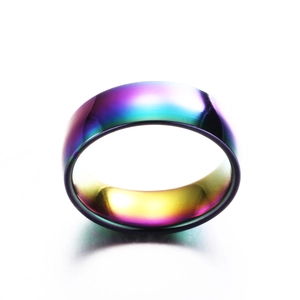 6mm rainbow titanium steel ring with colorful gradient electroplating on white background