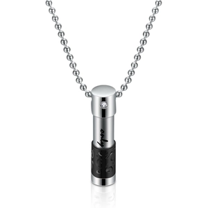 38mm Edelstahl Zylinder Parfümflasche Kette mit eingraviertem Text und schwarzer Hülle