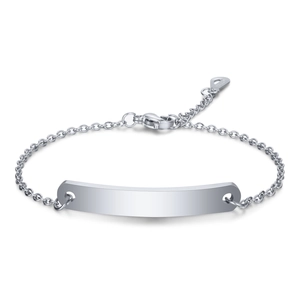 7mm silver stainless steel ID bracelet with curved polished plate and lobster clasp