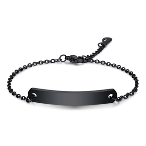 7mm minimalist black stainless steel ID plate bracelet with adjustable curb chain