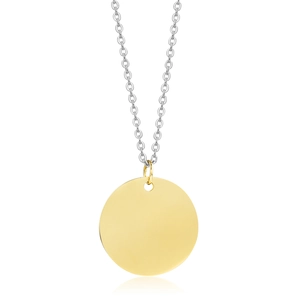 Minimalist 25mm round gold pendant on silver chain necklace with polished finish