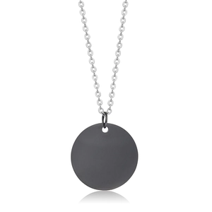 Minimalist 25mm circular stainless steel pendant with matte finish on silver O-chain