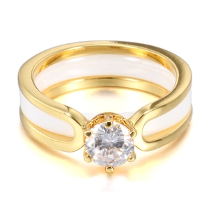 Elegant 6mm gold-plated ceramic ring featuring a sparkling round solitaire zircon stone