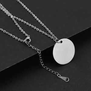 Polished silver stainless steel round pendant necklace with minimalist fine link chain