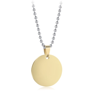 Collana minimalista con ciondolo rotondo dorato, catena a sfere d'argento e lucida