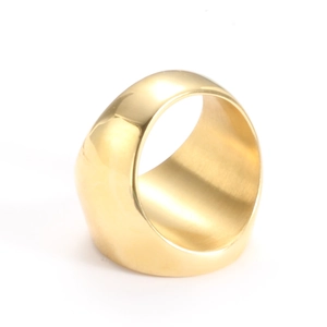 Minimalist wide polished gold stainless steel star moon celestial ring in glossy finish