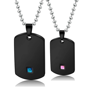 Her King His Queen stainless steel crown couple necklace set with blue and purple crystals