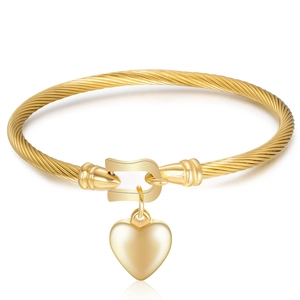 Bracelet câble torsadé en or inoxydable avec fermoir fer à cheval et pendentif cœur