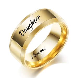 Polished gold daughter ring with I love you engraving on a high quality mirror surface