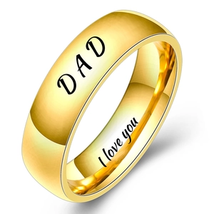 Golden Dad ring in stainless steel with I love you engraving on white background