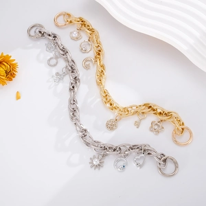 Gold and silver metal chain bag charms with rhinestone star and moon charms