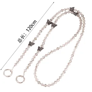 Luxury 120cm beaded bag strap with butterfly charms and spring rings for crossbody bags