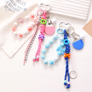 Creative Ping Pong Racket Bag Charm Handwoven OK Letter Keyring Sport Theme Backpack Pendant Mobile Phone Decoration