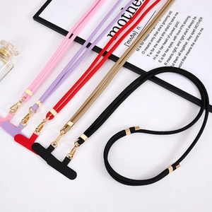 Set of five colorful braided phone lanyards with metal hooks and matching gaskets
