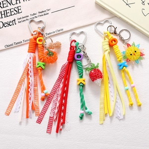 Breloque de Sac en Cristal Tissé à la Main Tournesol Carotte Porte-Clés Pour Femmes Corde de Parapluie en Dentelle Fait Main Pendentif Sac à Dos Dopamine Cadeau