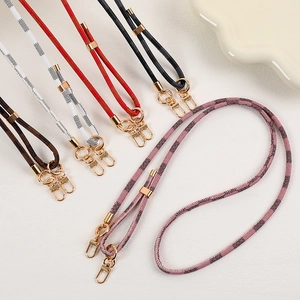 Adjustable Checkerboard Faux Leather Phone Lanyard Crossbody Bag Strap With Alloy Buckles For Women Fashion Accessories