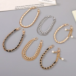 Fashion Alloy Bag Chain PU Leather Woven Handbag Replacement Strap Artificial Pearl Pendant For Women Daily Use Bag Decoration