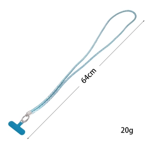 Cordon de téléphone tressé bleu clair de 64cm avec anneau en métal et connecteur en T