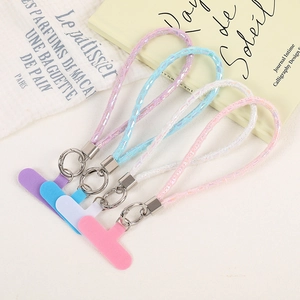 Fashion Iridescent Sequin Phone Lanyard Wrist Strap With Universal Phone Patch Braided Rope Mobile Phone Charm For Women
