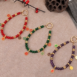 Chinese Style Five Wealth Gods Alloy Pendant Keychain Beaded Phone Charm Strap For Bag Wallet Ethnic Retro Gift For Women