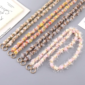 Elegant Plush Woven Bag Strap With Metal Chain Replacement Crossbody Phone Strap For Women Handbag Accessories Decor