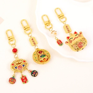 Chinese Style Lucky Cat Gourd Keychain Alloy Enamel Bag Pendant Fortune Peace Charm Vintage Jewelry Keychain Gift For Unisex