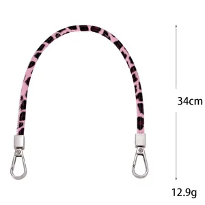 Anse de sac en cuir PU léopard rose avec fermoirs mousquetons argentés, longueur 34cm