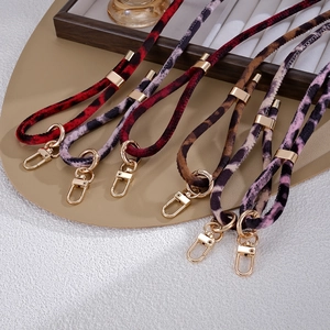 Adjustable leopard print plush lanyards with golden metal clasps in multiple colors