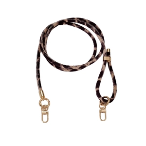 Adjustable leopard print plush strap with gold metal lobster clasps for bags or phones