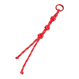 Handmade red braided nylon rope bag charm with reflective dots and metal ring