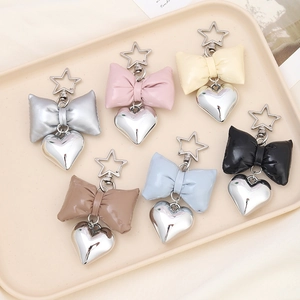 Fashion Faux Leather Bowknot Heart Keychain For Women Star Clasp PU Bag Pendant Hanging Ornament Versatile Accessory Gift