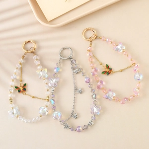 Schmetterling Perlen Anhänger Doppel Kette Kunststoff Harz Perle Handyband Taschenanhänger Zubehör Für Damen Mädchen Geschenk Schmuck