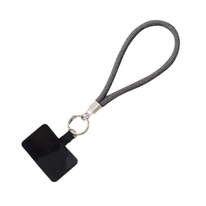 Cordon de téléphone scintillant avec anneau métallique et patch de fixation noir
