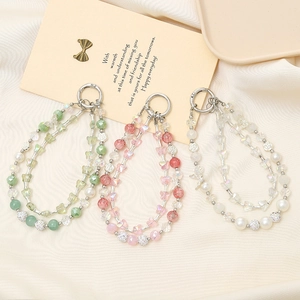 Luxury Double Chain Crystal Butterfly Beaded Phone Lanyard Keychain For Women Bag Charm Handmade Jewelry Gift Accessories