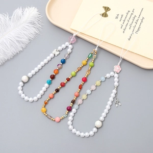 Handgefertigt Künstliche Perlen Handykette Künstliche Perle Schleife Blume Anhänger Anti-Verlust Handyband Schlüsselanhänger Damen Mode Schmuck