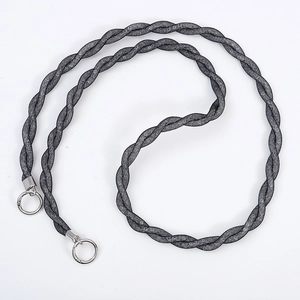Dual-strand braided mesh phone strap with silver spring rings in grey-black tone
