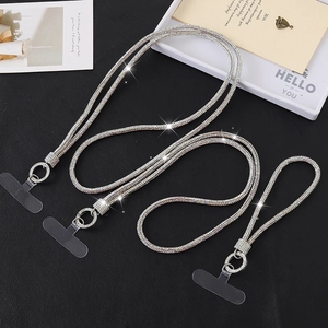 Luxury Rhinestone Phone Lanyard Crossbody Chain With Metal Ring And Plastic Patch For Women Anti-Lost Bling Phone Strap
