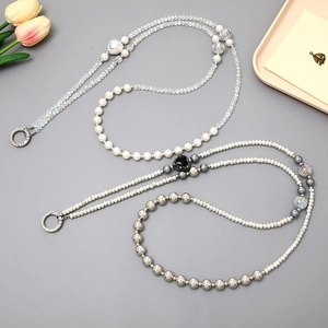 Handmade Beaded Phone Chain Crossbody Lanyard With Artificial Pearl Crystal Heart Pendant Fashion Alloy Strap For Women Bag Keychain
