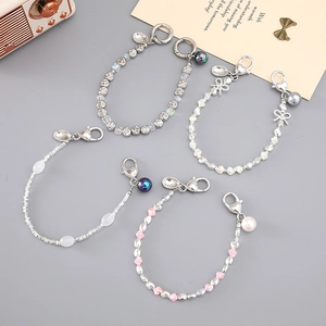 Irregular Faux Artificial Pearl Beaded Phone Chain Heart Lobster Clasp Strap Bag Keychain Pendant Jewelry For Women