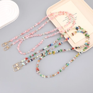 Natural Stone Beaded Phone Lanyard Crossbody Chain For Women Trendy Bag Keychain Pendant Decorative Phone Strap Jewelry