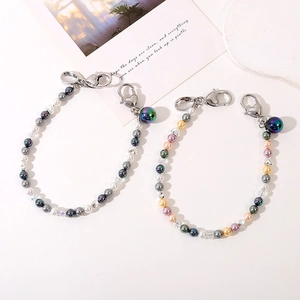 Fashion Artificial Pearl Beaded Bag Chain Heart Clasp Phone Lanyard Strap Iridescent Bead Shell Charm Accessory For Women