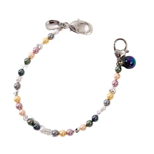 Multicolor pearl charm chain with pink and green beads and a heart-shaped silver clasp